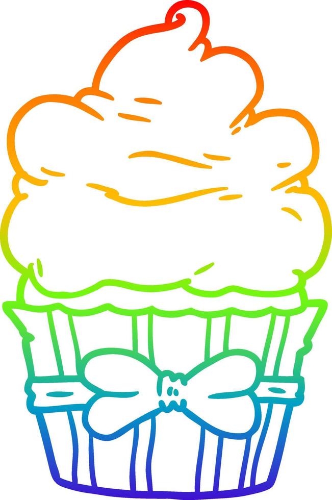 rainbow gradient line drawing cartoon fancy cupcake vector