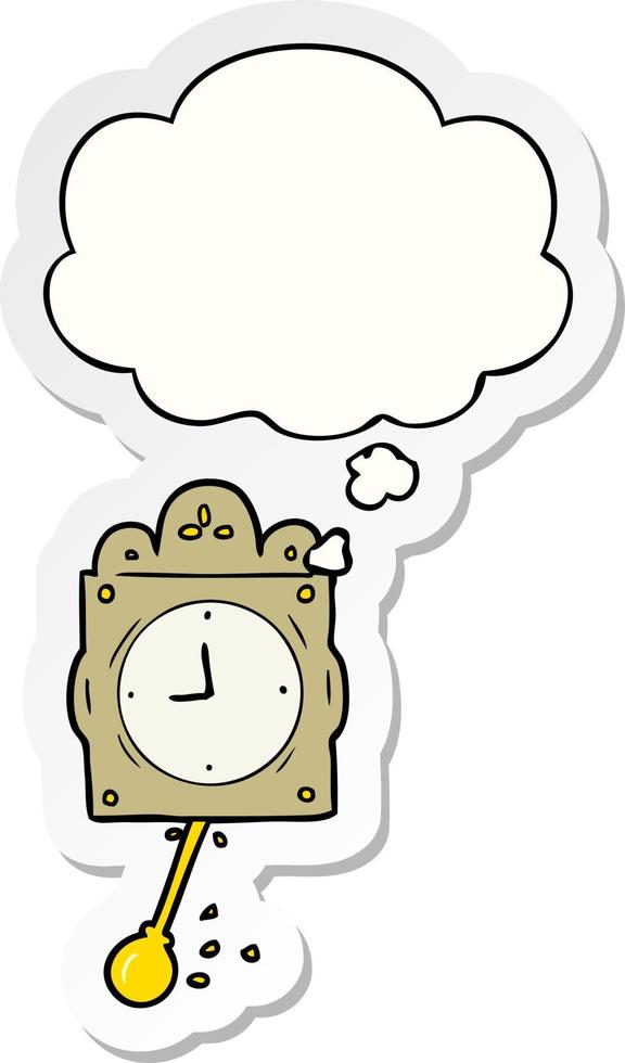 cartoon ticking clock and thought bubble as a printed sticker vector