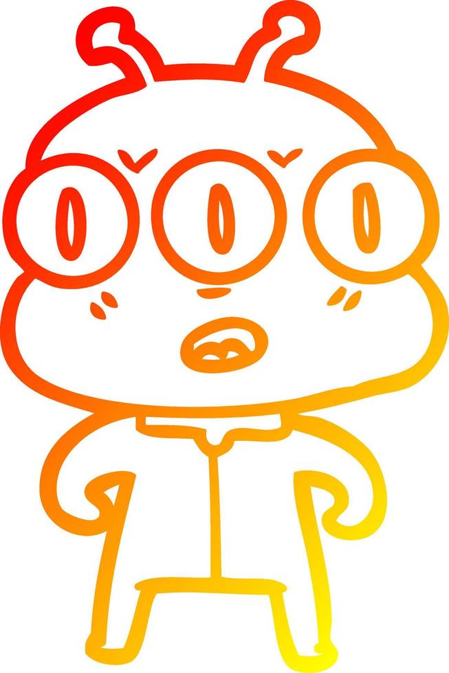 warm gradient line drawing cartoon three eyed alien vector