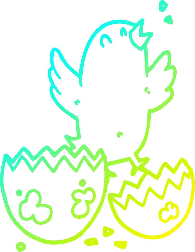 cold gradient line drawing cartoon bird hatching from egg vector