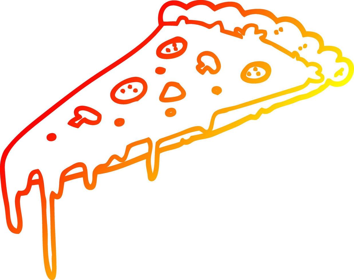 warm gradient line drawing cartoon pizza slice vector