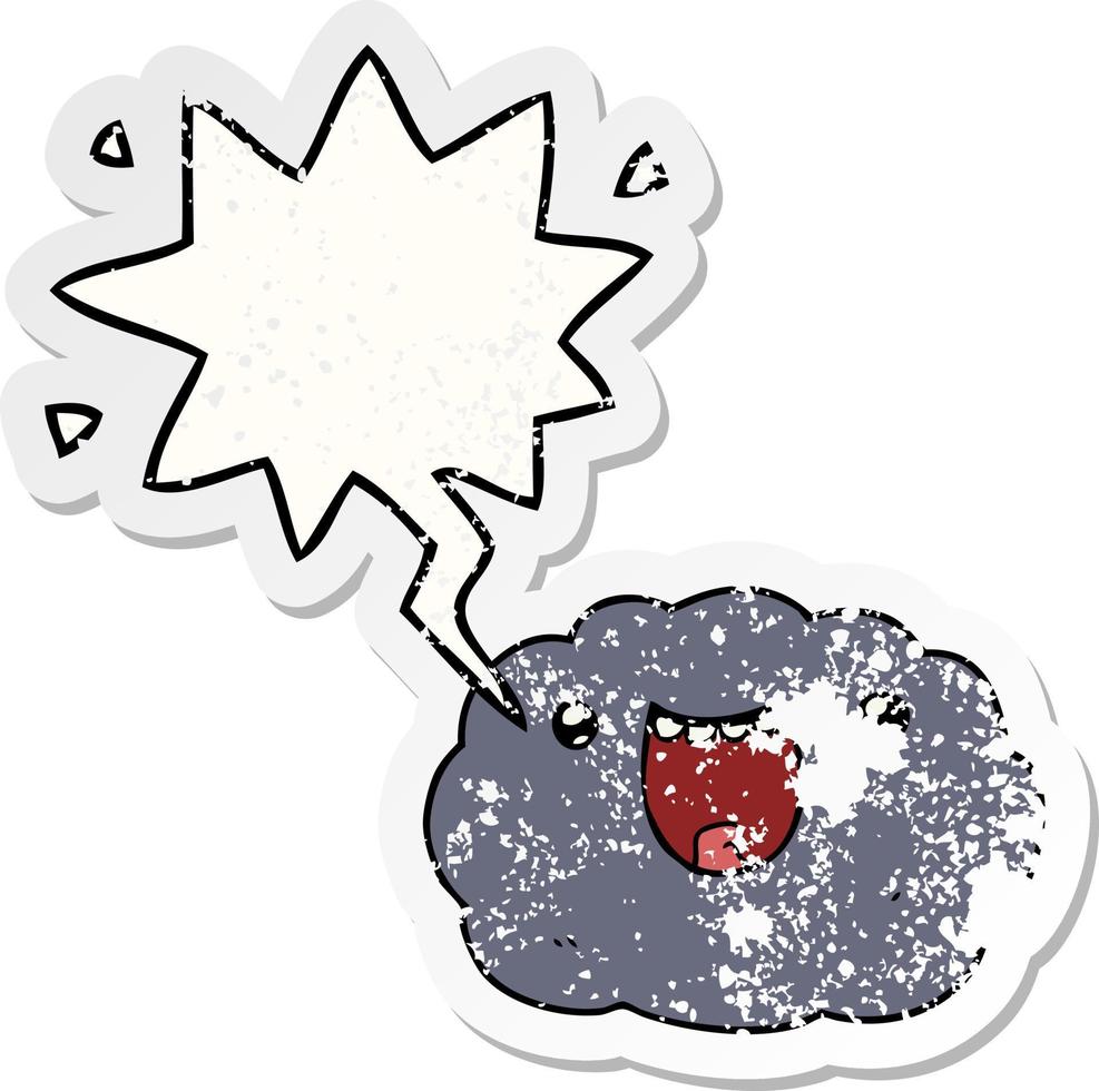 cartoon happy cloud and speech bubble distressed sticker vector