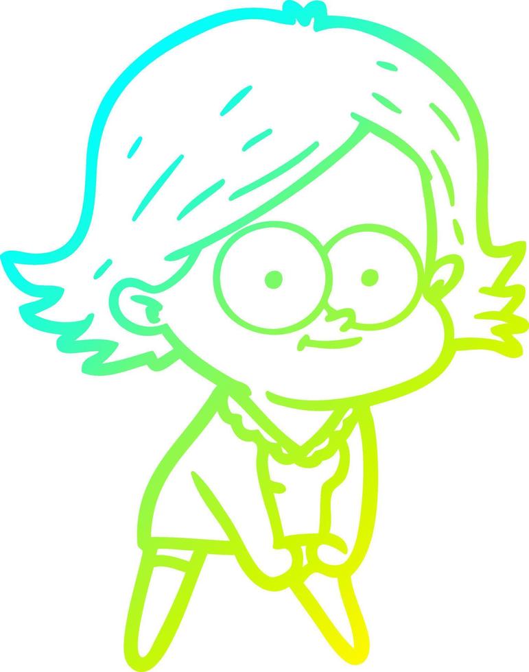 cold gradient line drawing happy cartoon girl vector