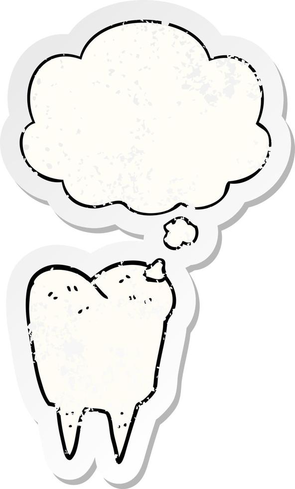 cartoon tooth and thought bubble as a distressed worn sticker vector