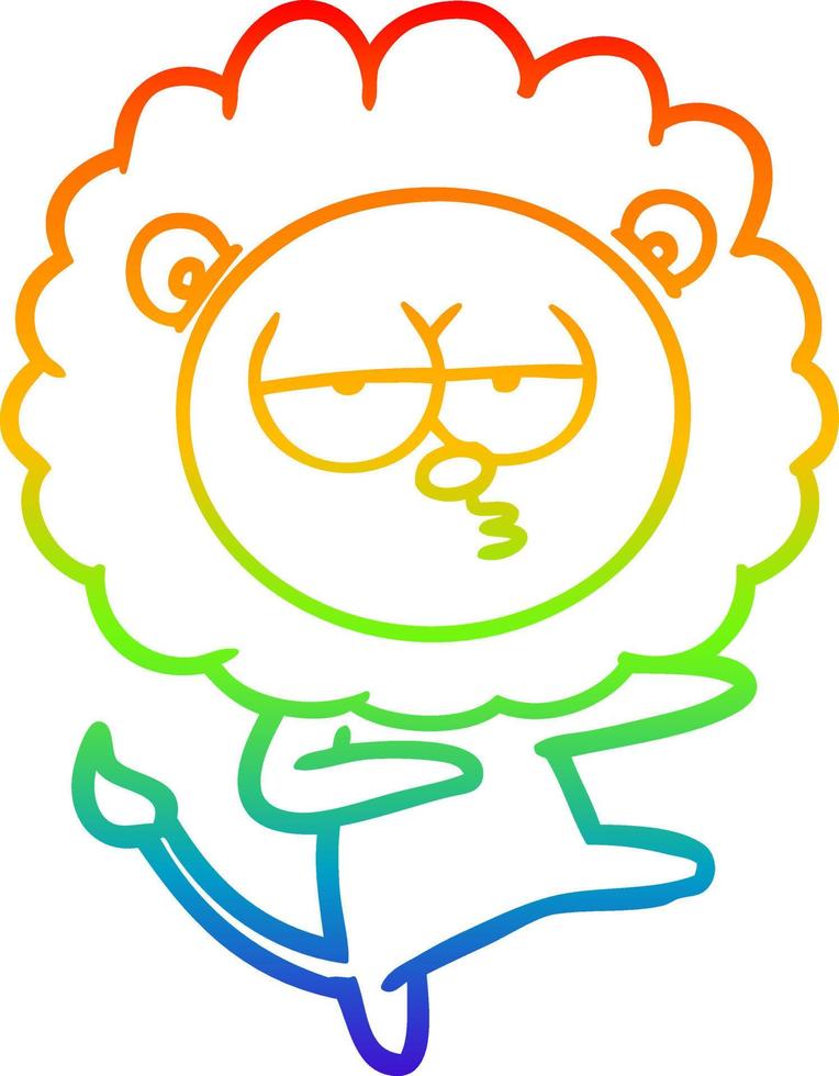 rainbow gradient line drawing cartoon bored lion dancing vector