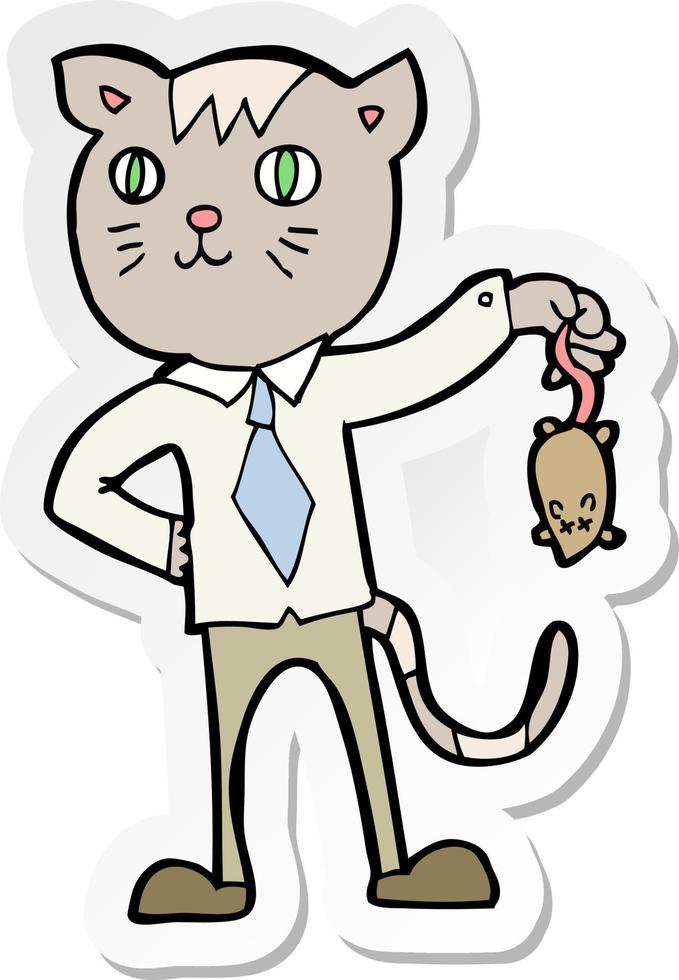 sticker of a cartoon business cat with dead mouse vector