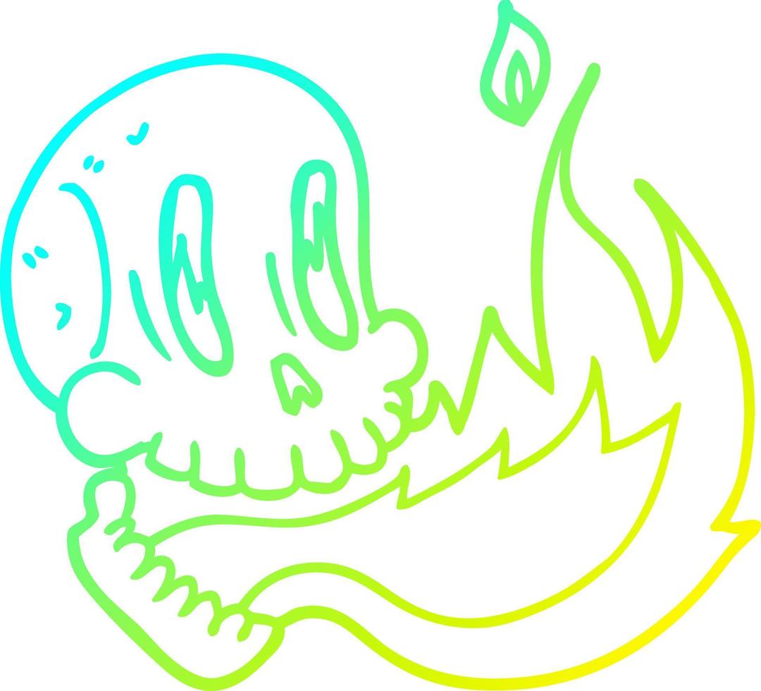 cold gradient line drawing cartoon flaming skull vector