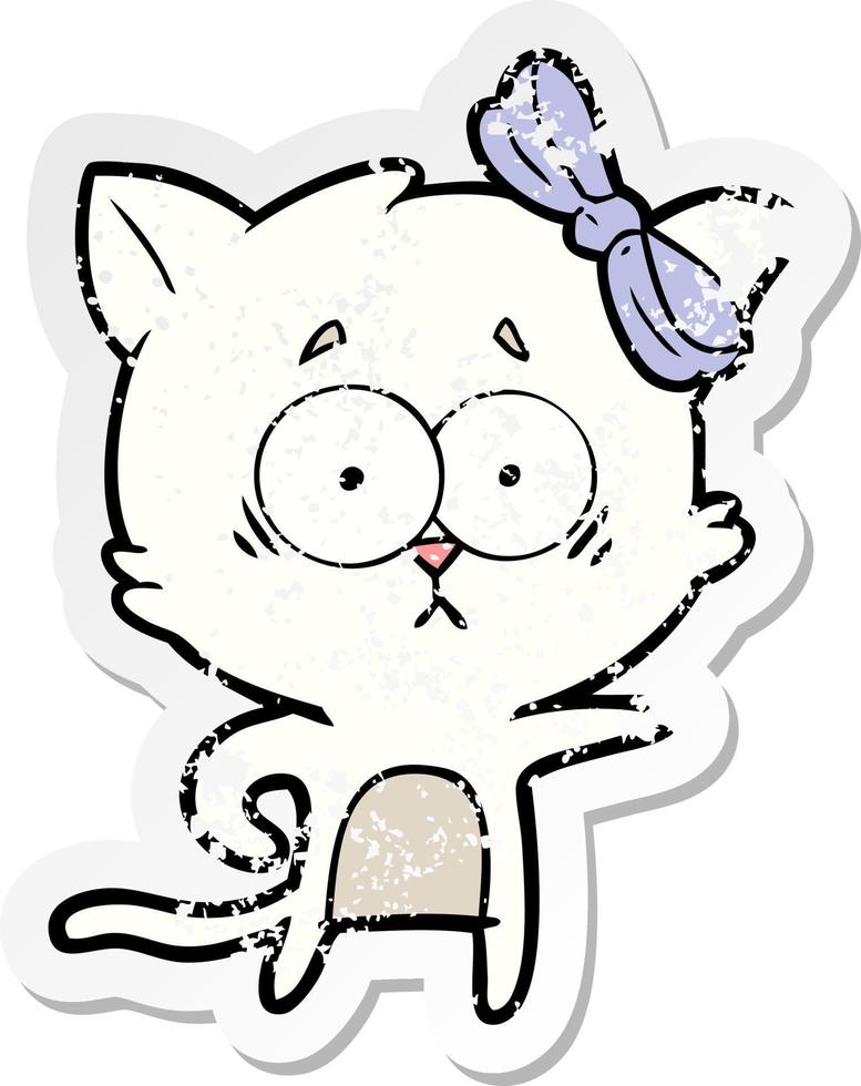 distressed sticker of a cartoon cat vector