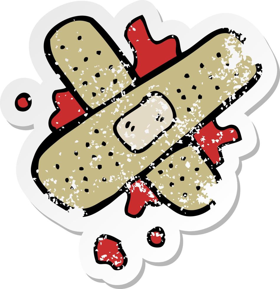 retro distressed sticker of a cartoon bloody medical plaster vector