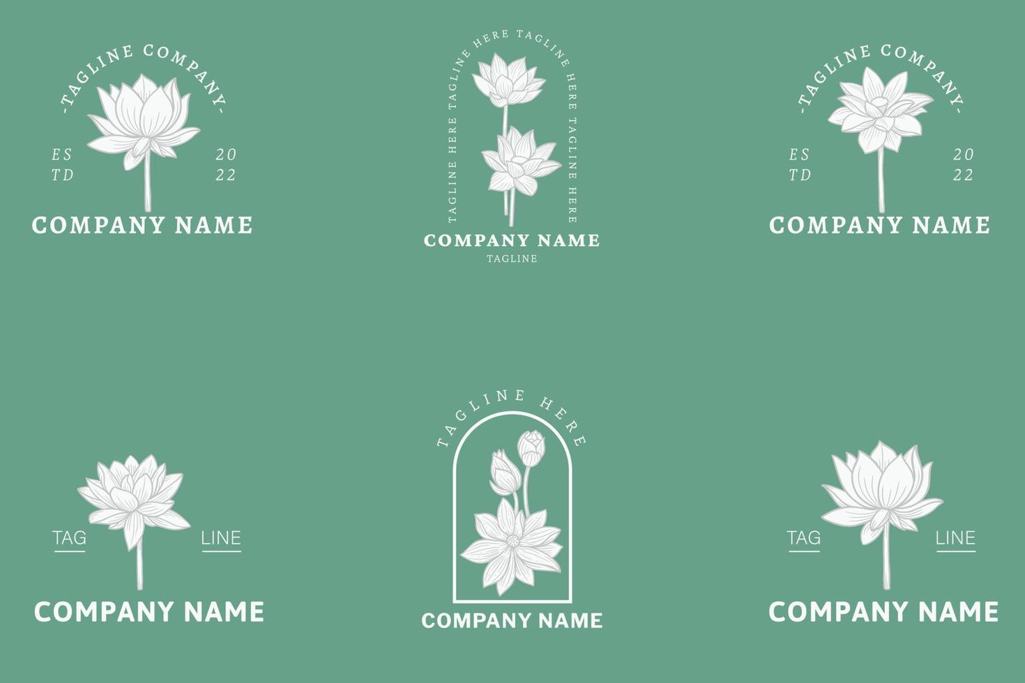 Minimalist Botanical White Flower Tropical Logo Collection Style Green Pastel. vector