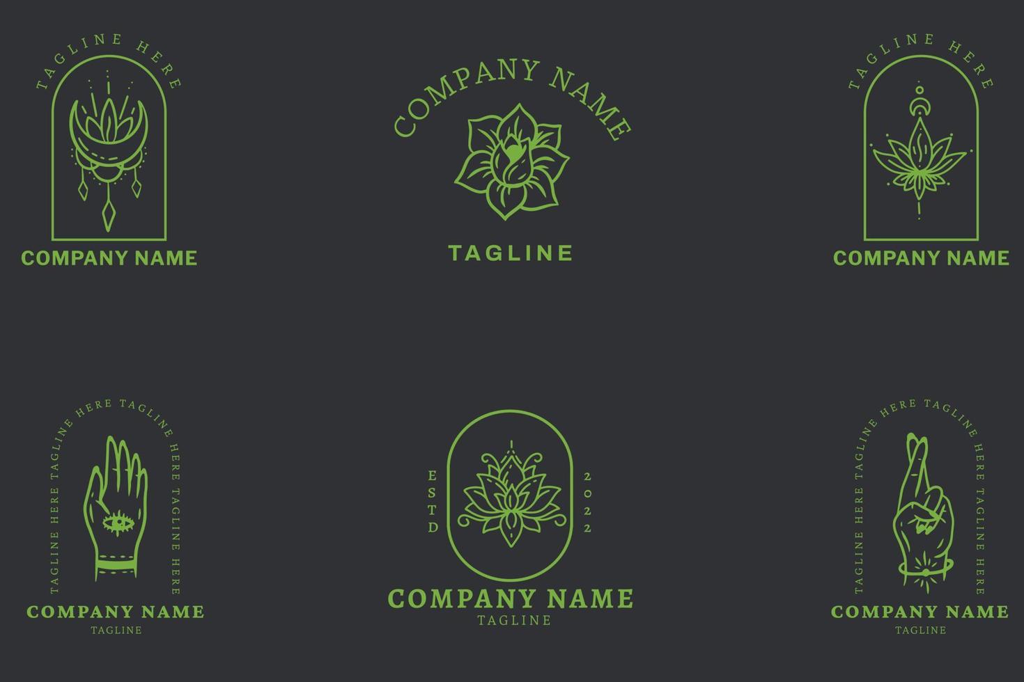 Mystical Light Green Minimalist Symbol Logo Template Vintage Dark Gray Pastel Style. vector