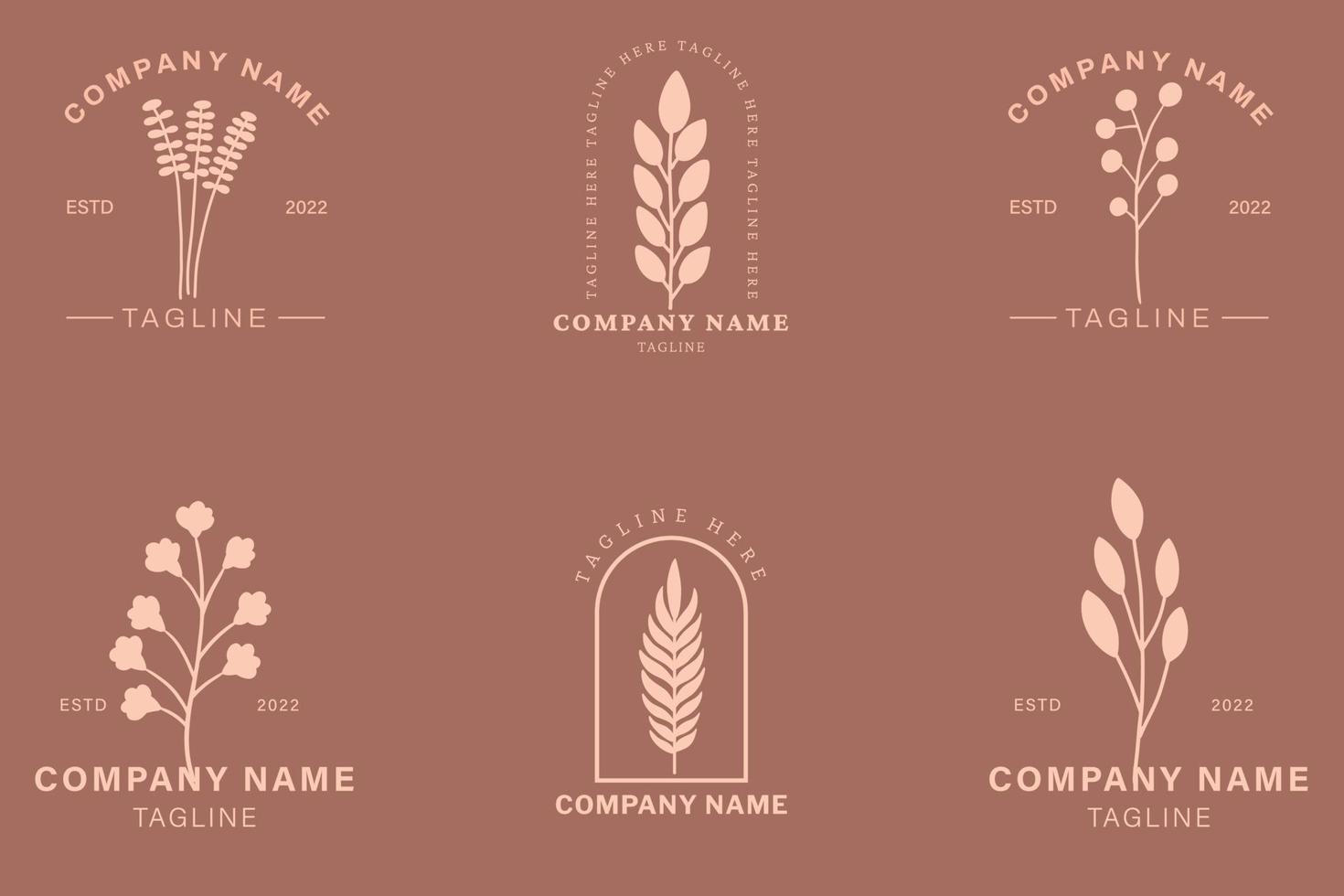 Minimalist Lite Pink Leaf Leaves Tropical Logo Collection Style Pink Pastel. vector