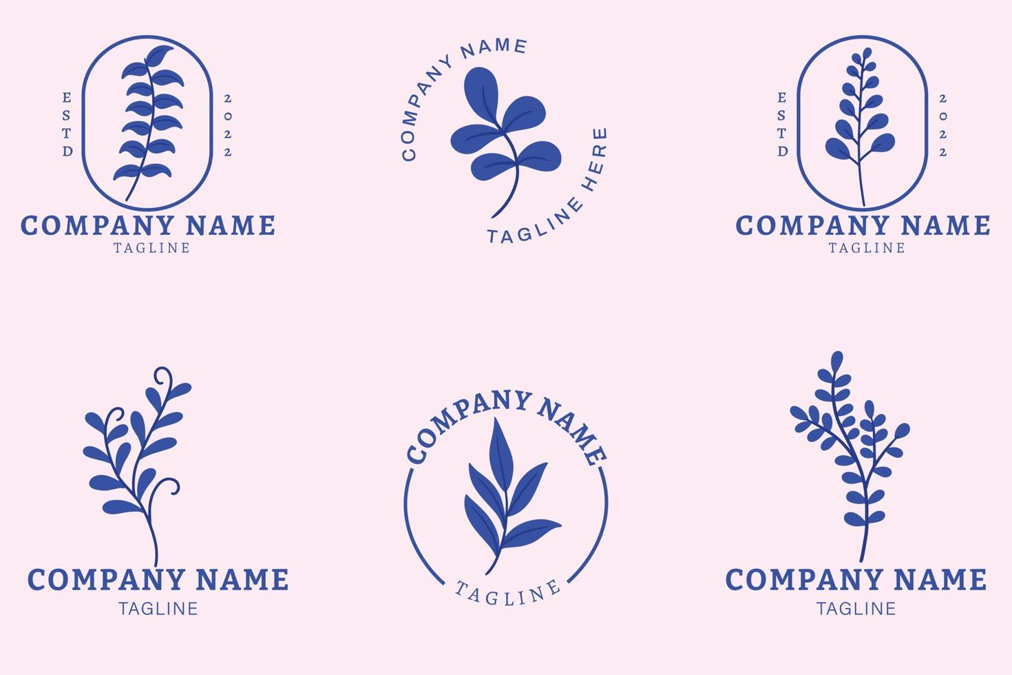 Minimalist Dark Blue Leaf Leaves Tropical Logo Collection Template  Style Pastel. vector