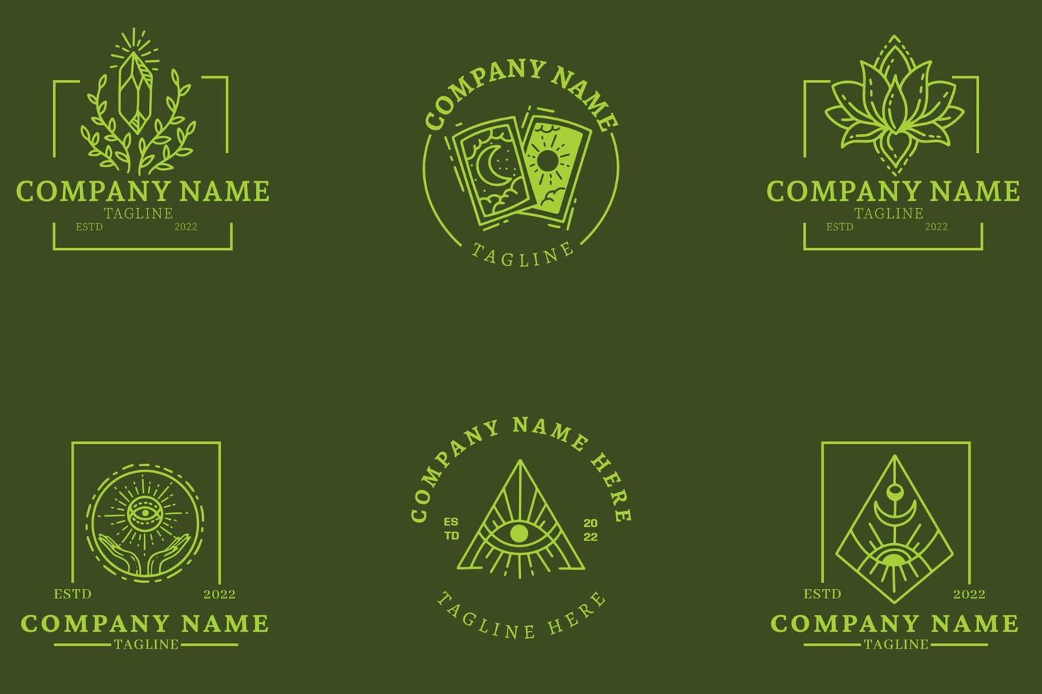 Mystical Light Green Collection Minimalist Symbol Logo Template Vintage Green Pastel Style. vector