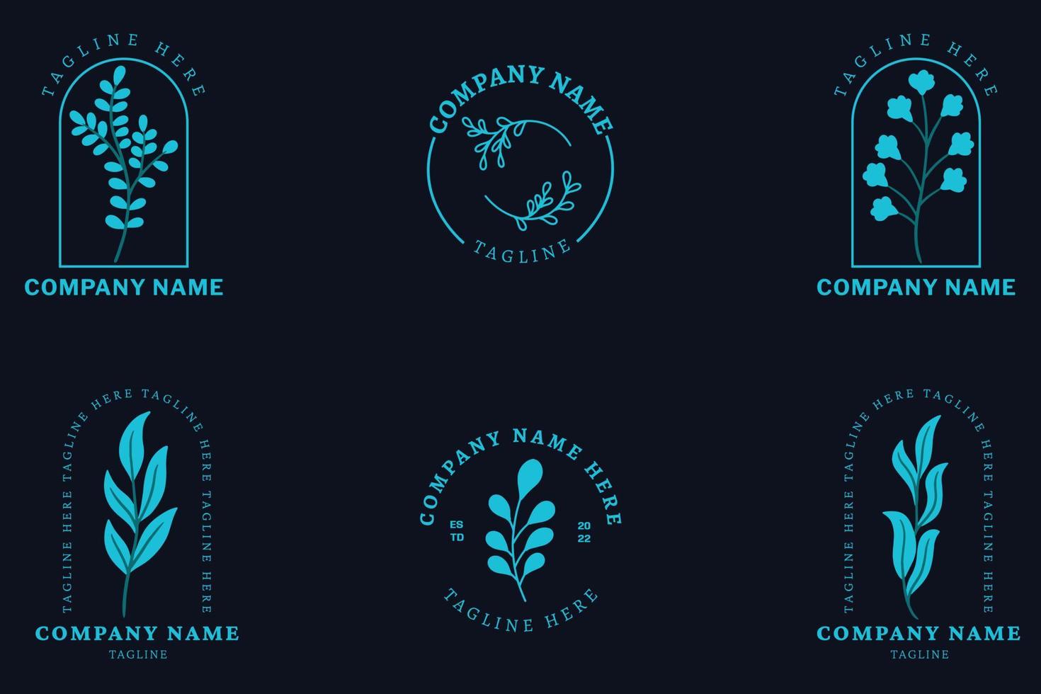 Minimalist Light Blue Leaf Leaves Tropical Logo Collection Style Darkness Blue. vector