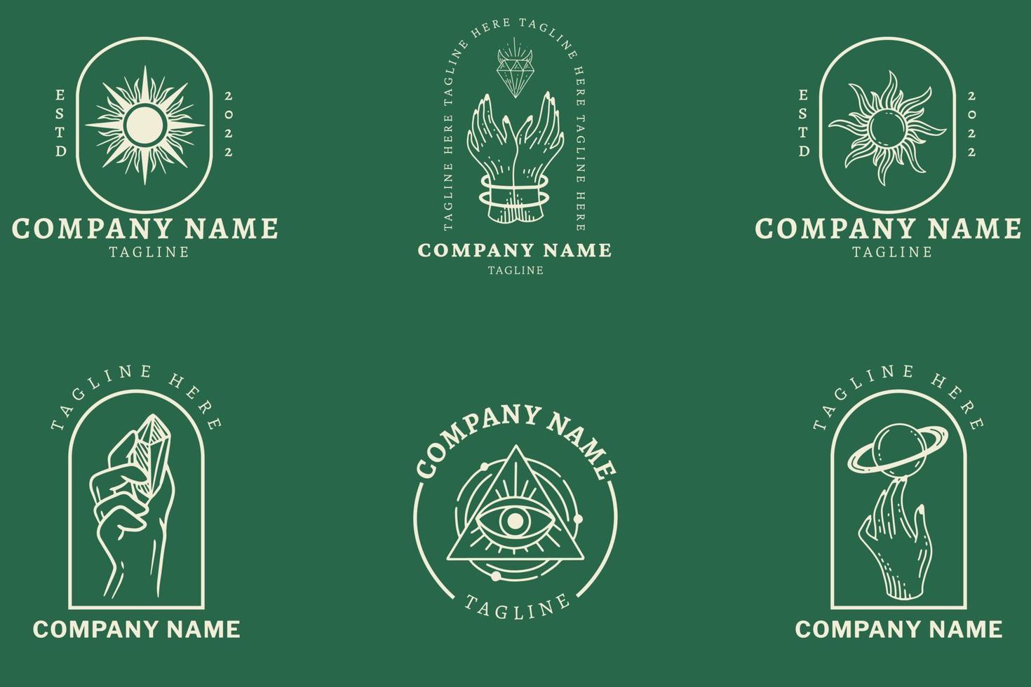 mística colección gris oscuro plantilla de logotipo de símbolo minimalista estilo vintage verde pastel. vector