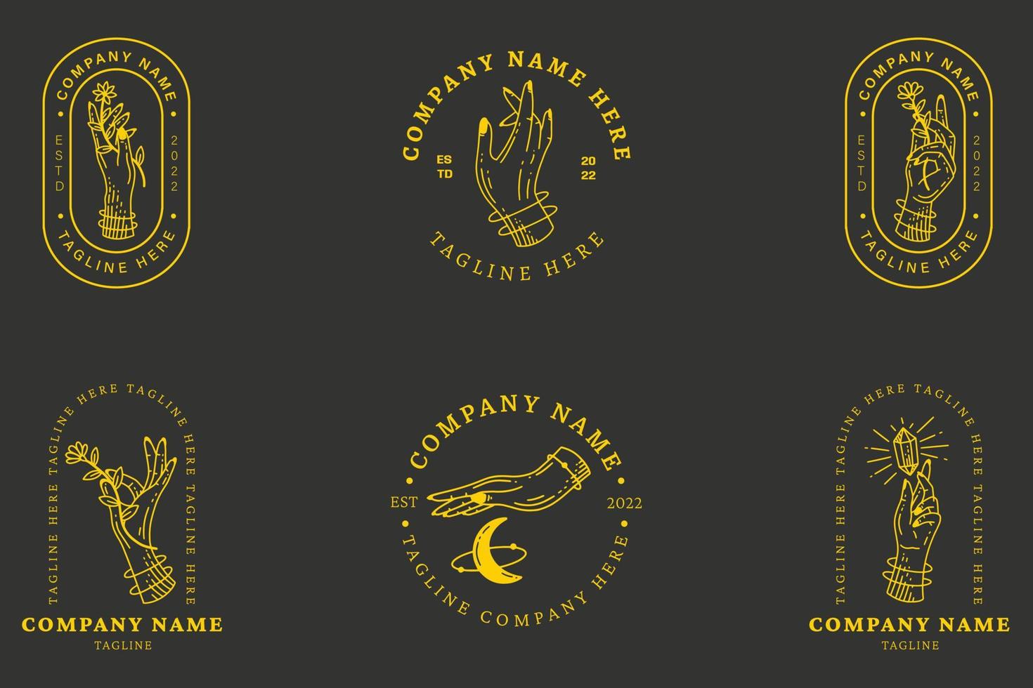 Minimalist Light Yellow Hand Pose Logo Collection Template Style Dark Gray. vector