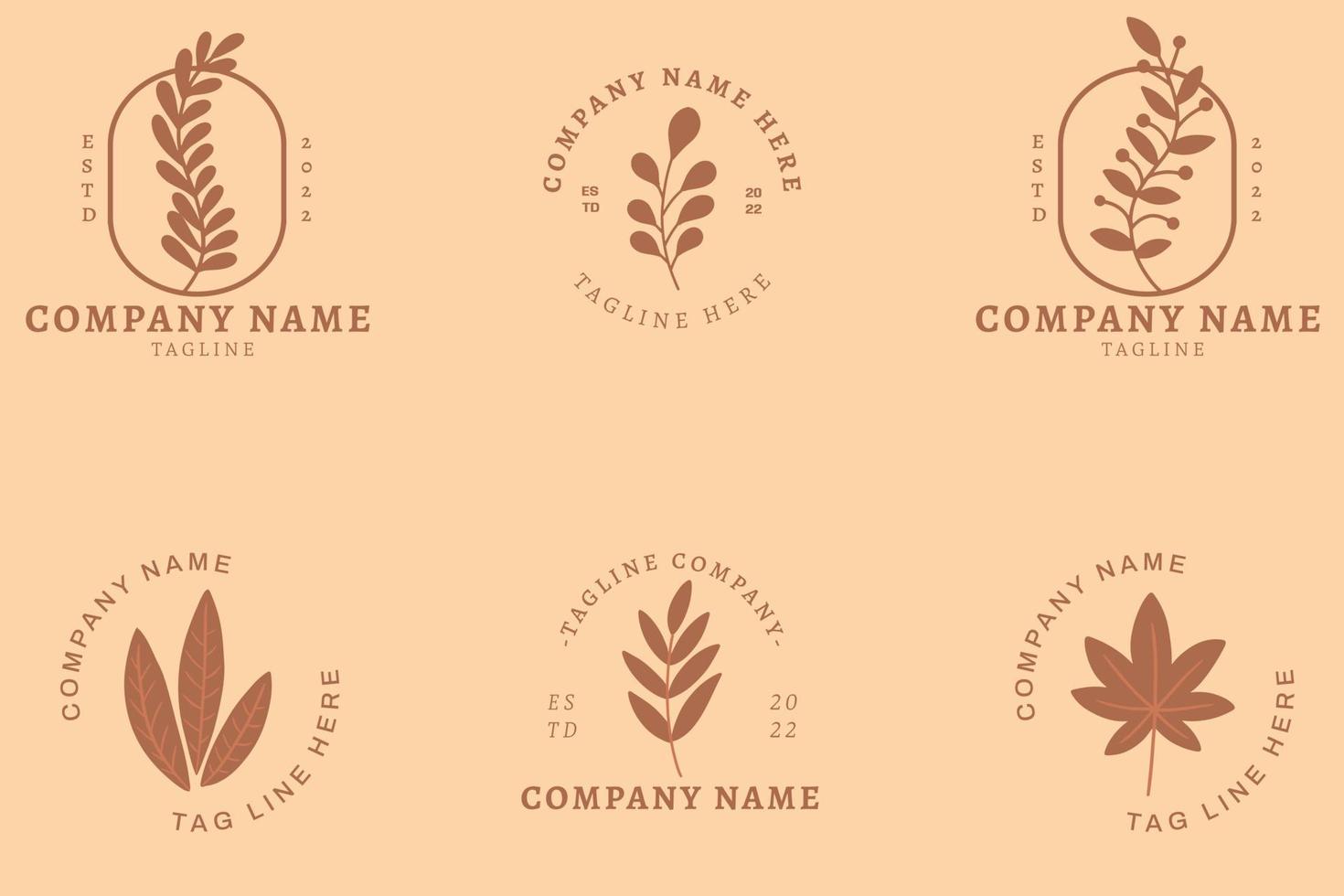 Minimalist Chocolate Leaf Leaves Tropical Logo Collection Style Pastel. vector