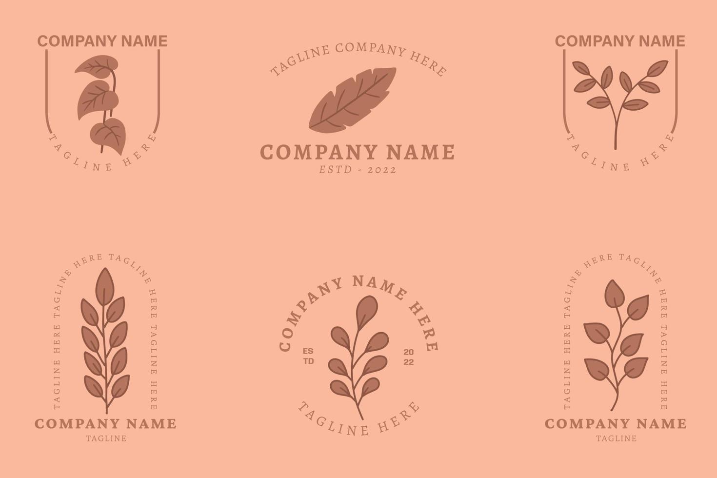 Minimalist Chocolate Leaf Leaves Tropical Logo Collection Style Pink Pastel. vector