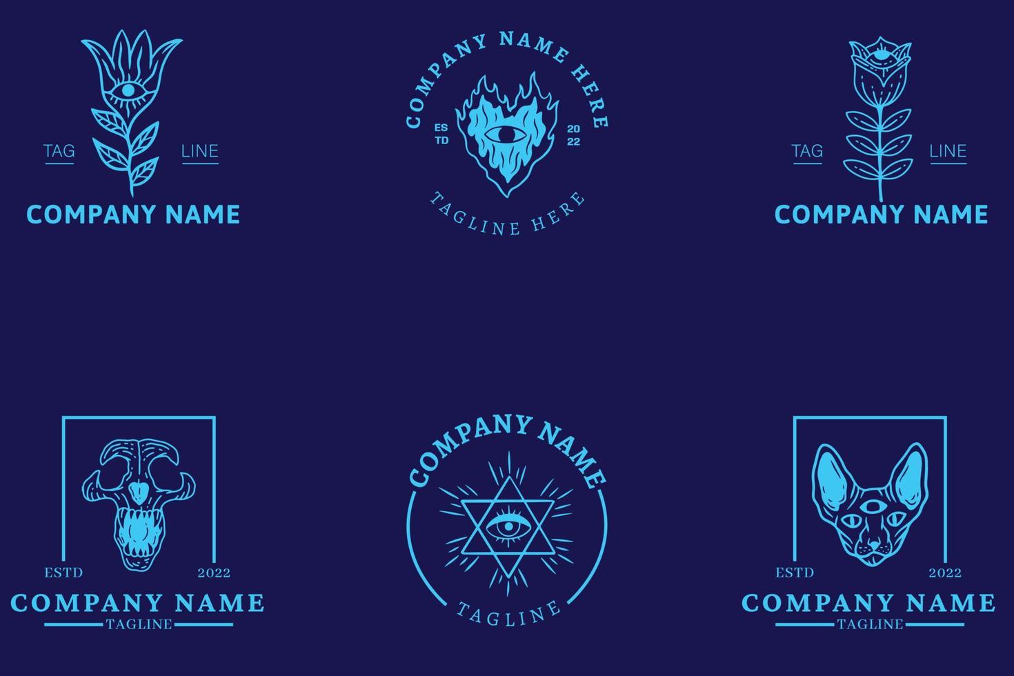 Mystical Light Blue Collection Minimalist Symbol Logo Template Dark Blue Style. vector