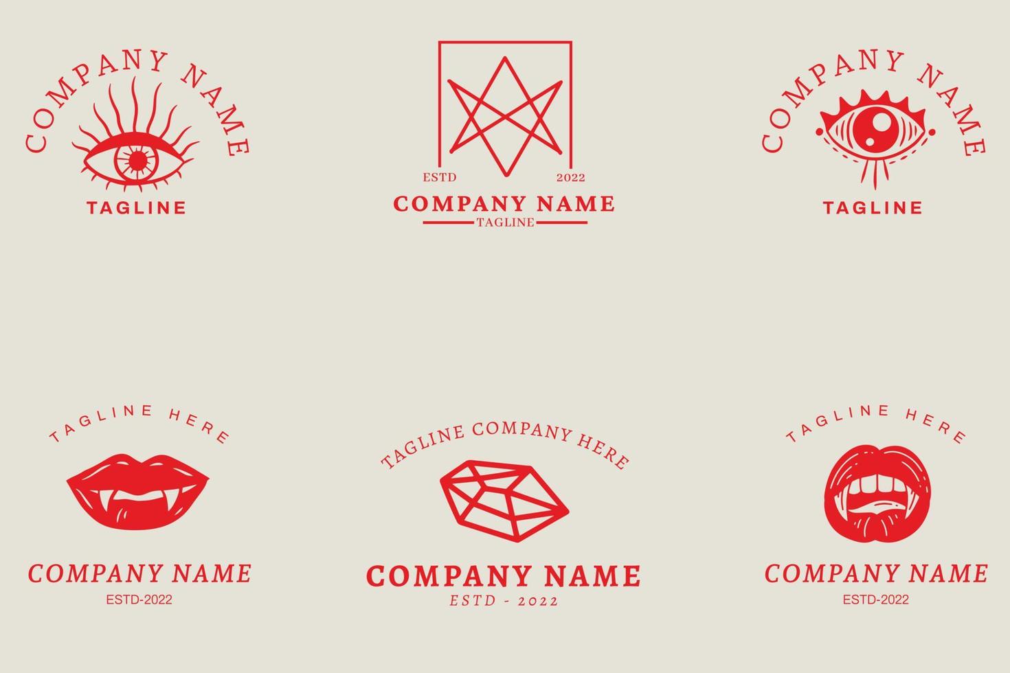 Mystical Light Red Collection Minimalist Symbol Logo Template Vintage Gray Style. vector