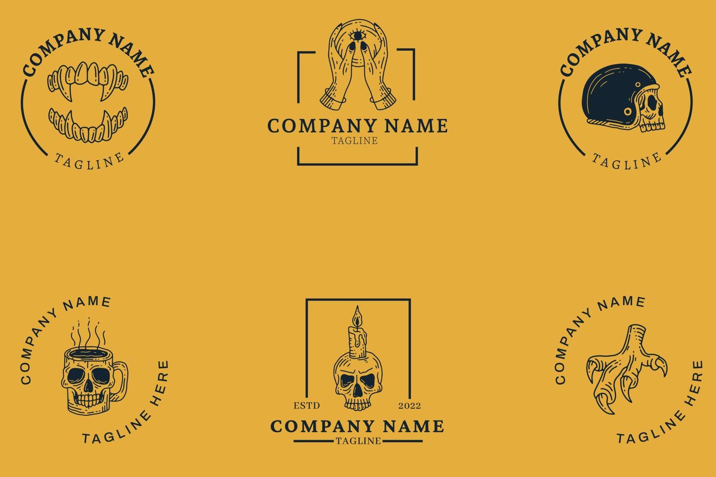 Mystical Dark Blue Minimalist Symbol Logo Template Vintage Yellow Style. vector