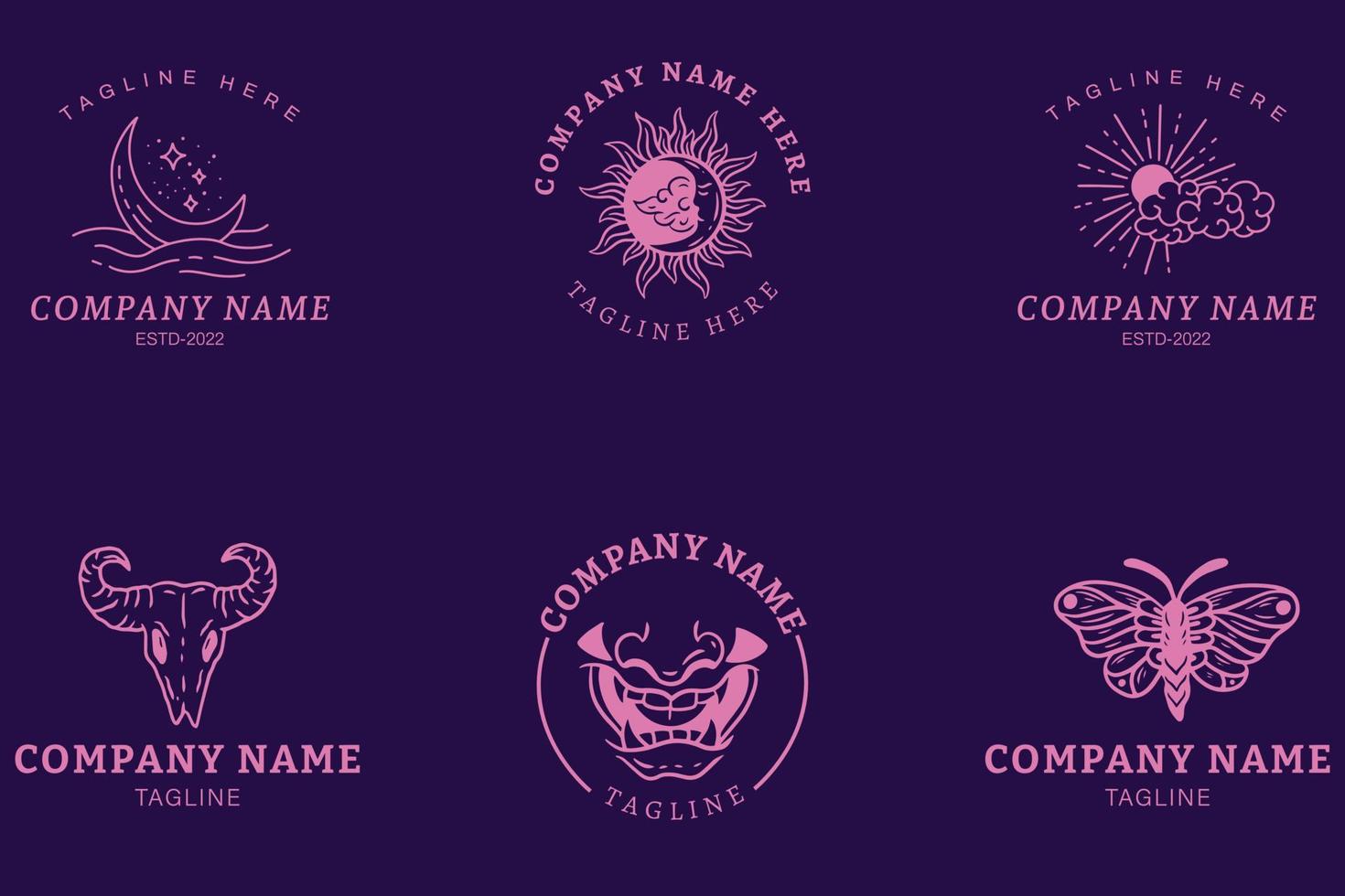colección de logotipos de símbolos minimalistas de color púrpura claro místico estilo púrpura oscuro. vector