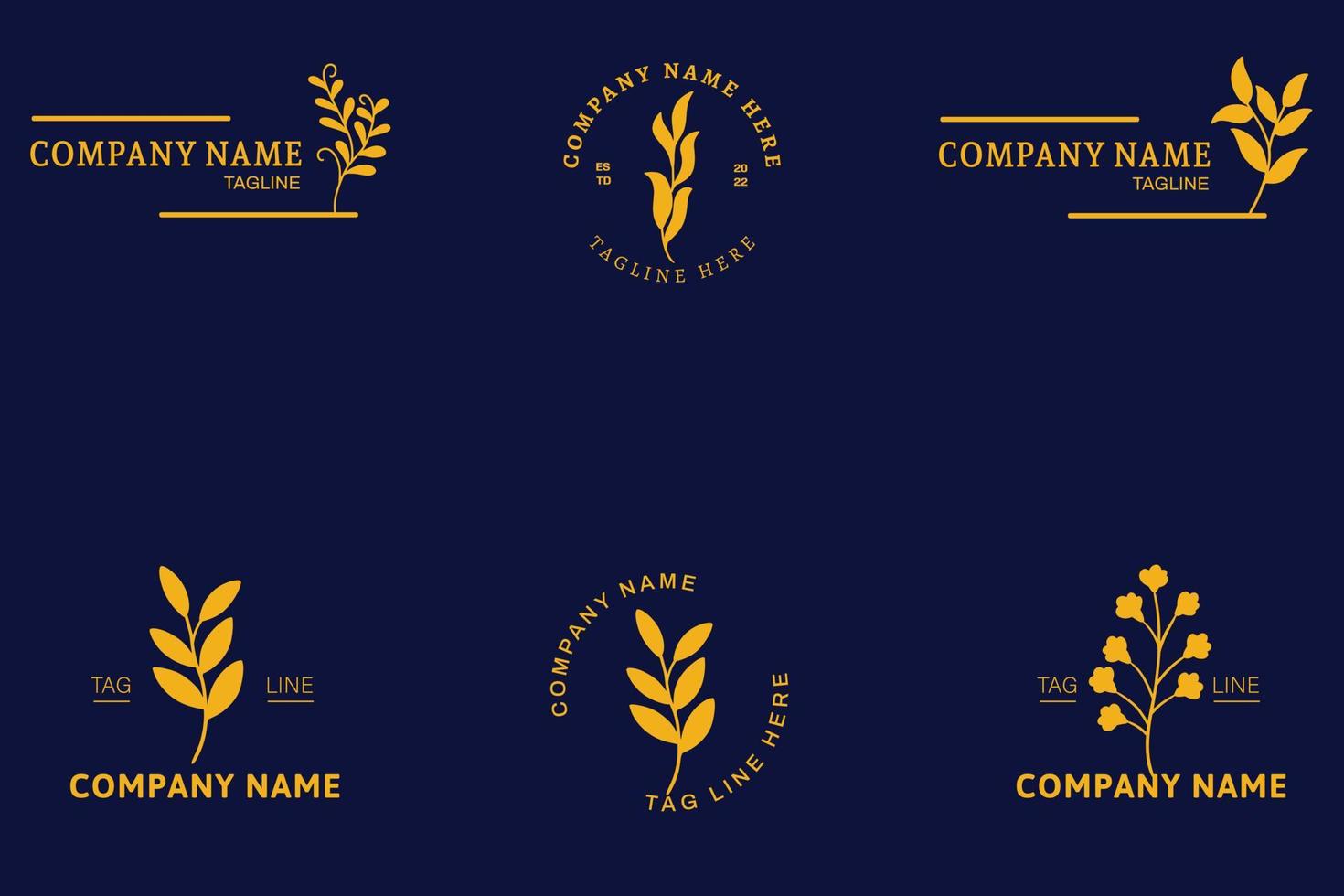 Minimalist Golden Leaf Leaves Tropical Logo Collection Style Dark Blue. vector