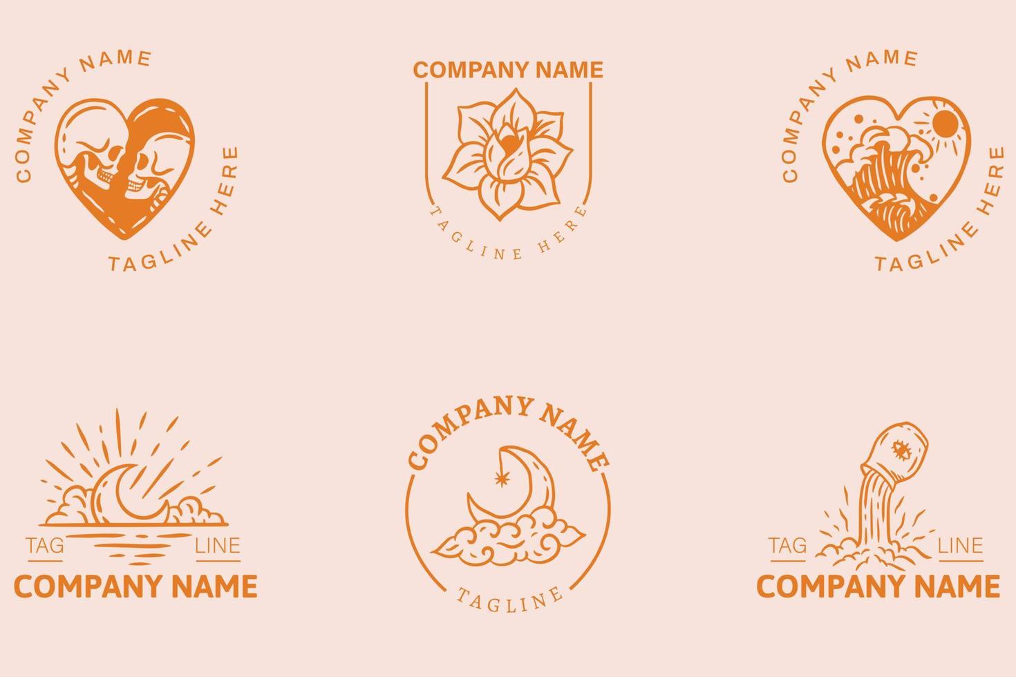 Mystical Light Orange Minimalist Symbol Logo Collection Pink Pastel Style. vector