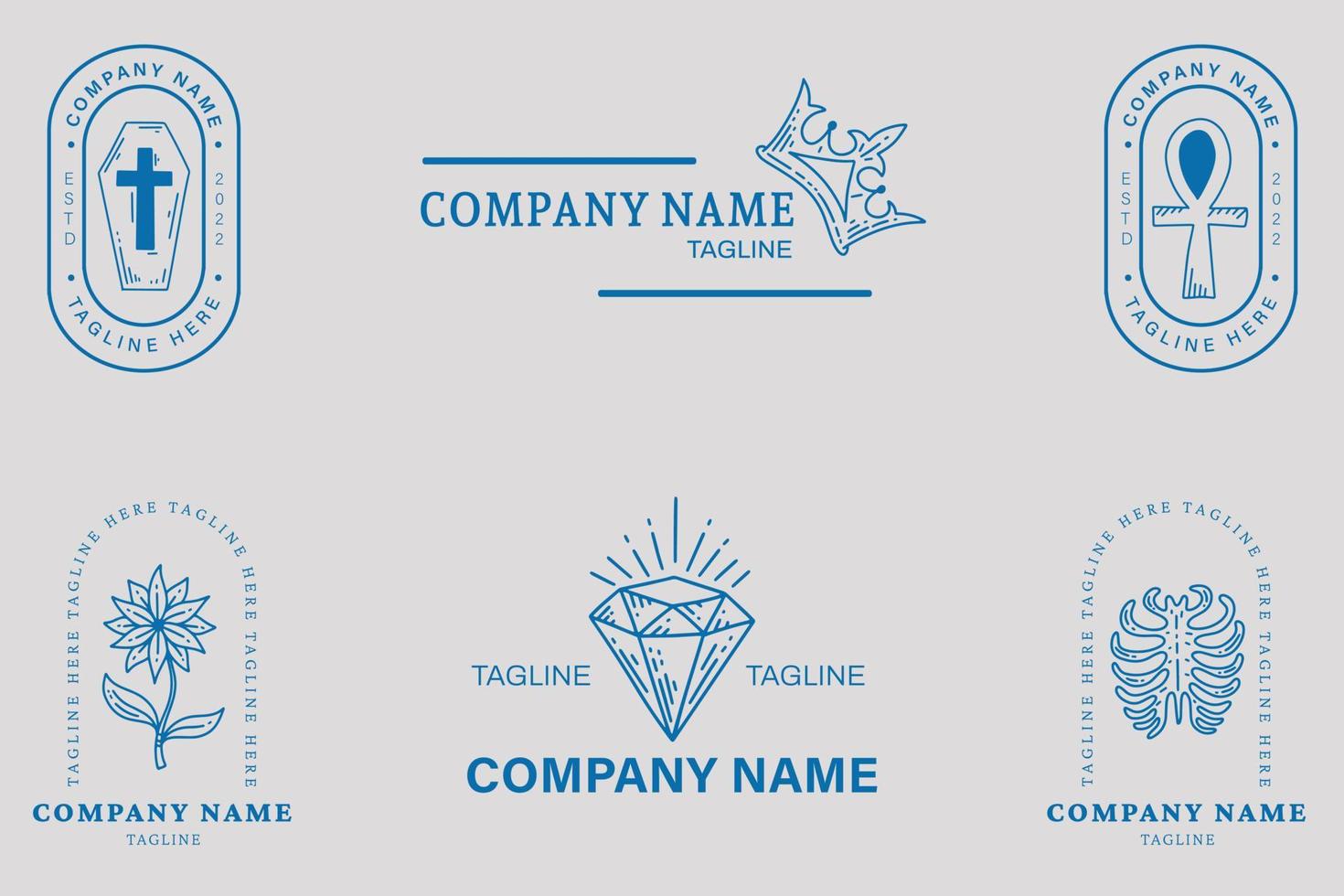 Mystical Blue Luxury Minimalist Symbol Logo Collection Gray Blue Pastel Style. vector