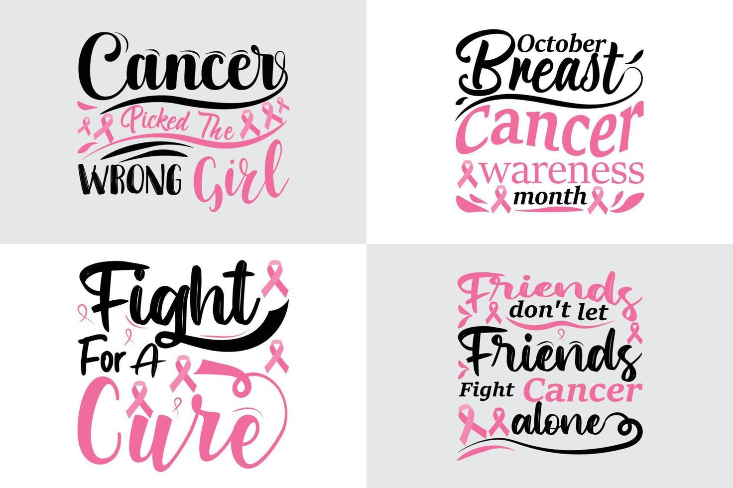 Breast cancer Quotes Designs Bundle, October Breast Cancer Quotes Saying best for print item t-shirt, Clothing, mug, pillow, poster, banner, isolated on Black background pink ribbon. vector