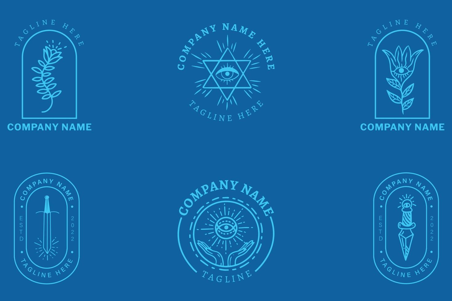 Mystical Light Blue Minimalist Symbol Logo Collection Blue Pastel Style. vector