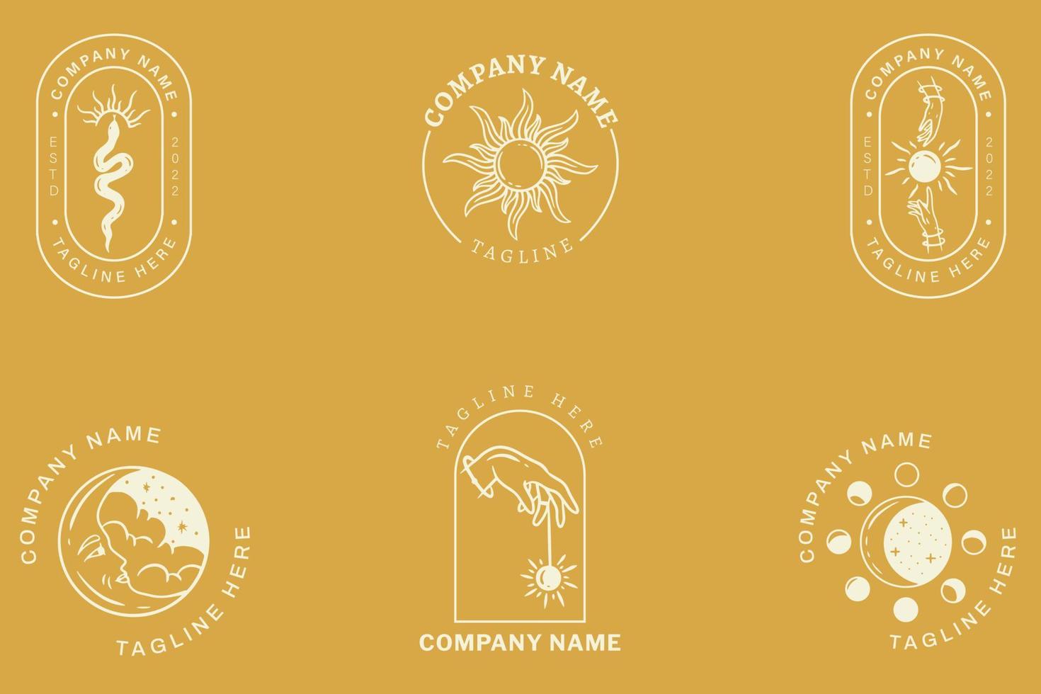 Mystical Light White Collection Minimalist Symbol Logo Template Vintage Yellow Pastel Style. vector