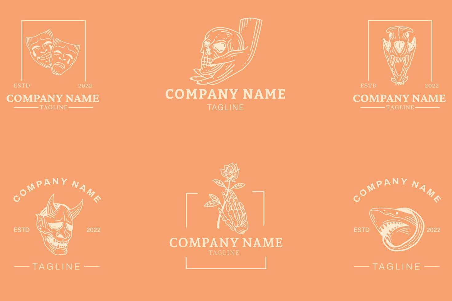 Mystical Gray Luxury Minimalist Symbol Logo Collection Light Orange Pastel Style. vector