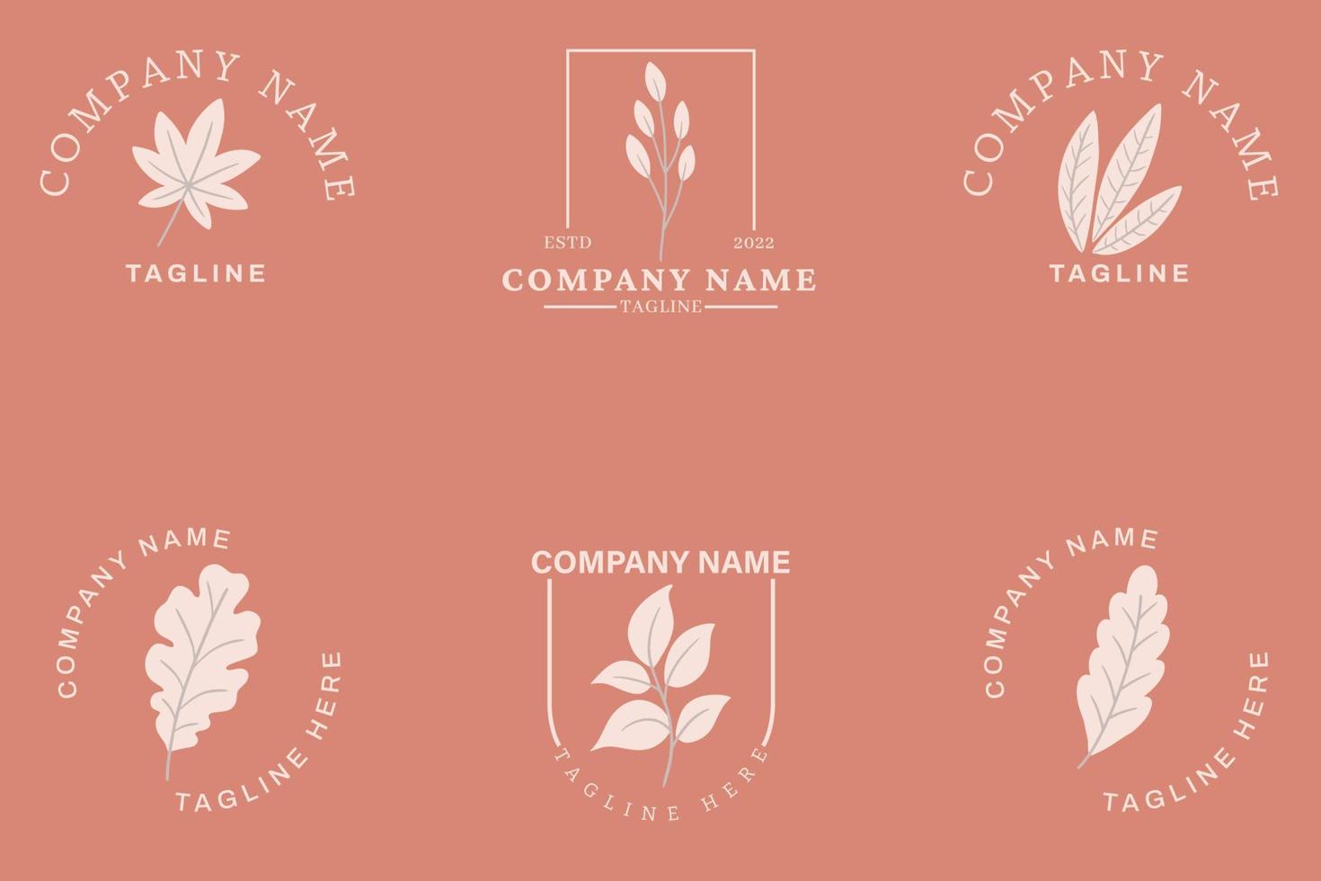 hoja gris minimalista deja estilo de colección de logotipos tropicales rosa oscuro pastel. vector