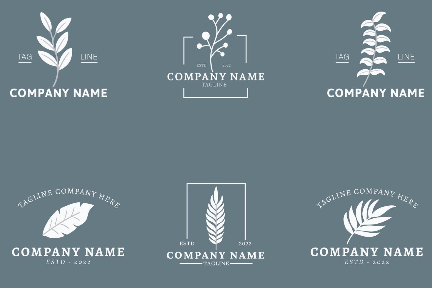 Minimalist Dark Gray Leaf Leaves Tropical Logo Template Style Old Blue Pastel. vector