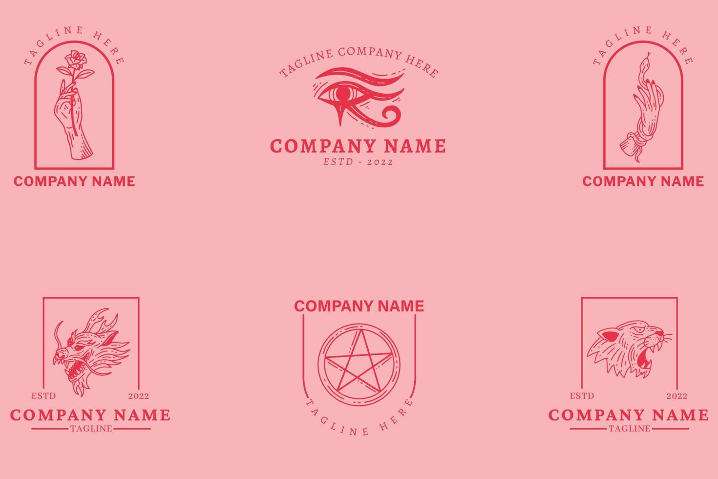 plantilla de logotipo de símbolo minimalista rosa oscuro místico estilo vintage rosa pastel. vector