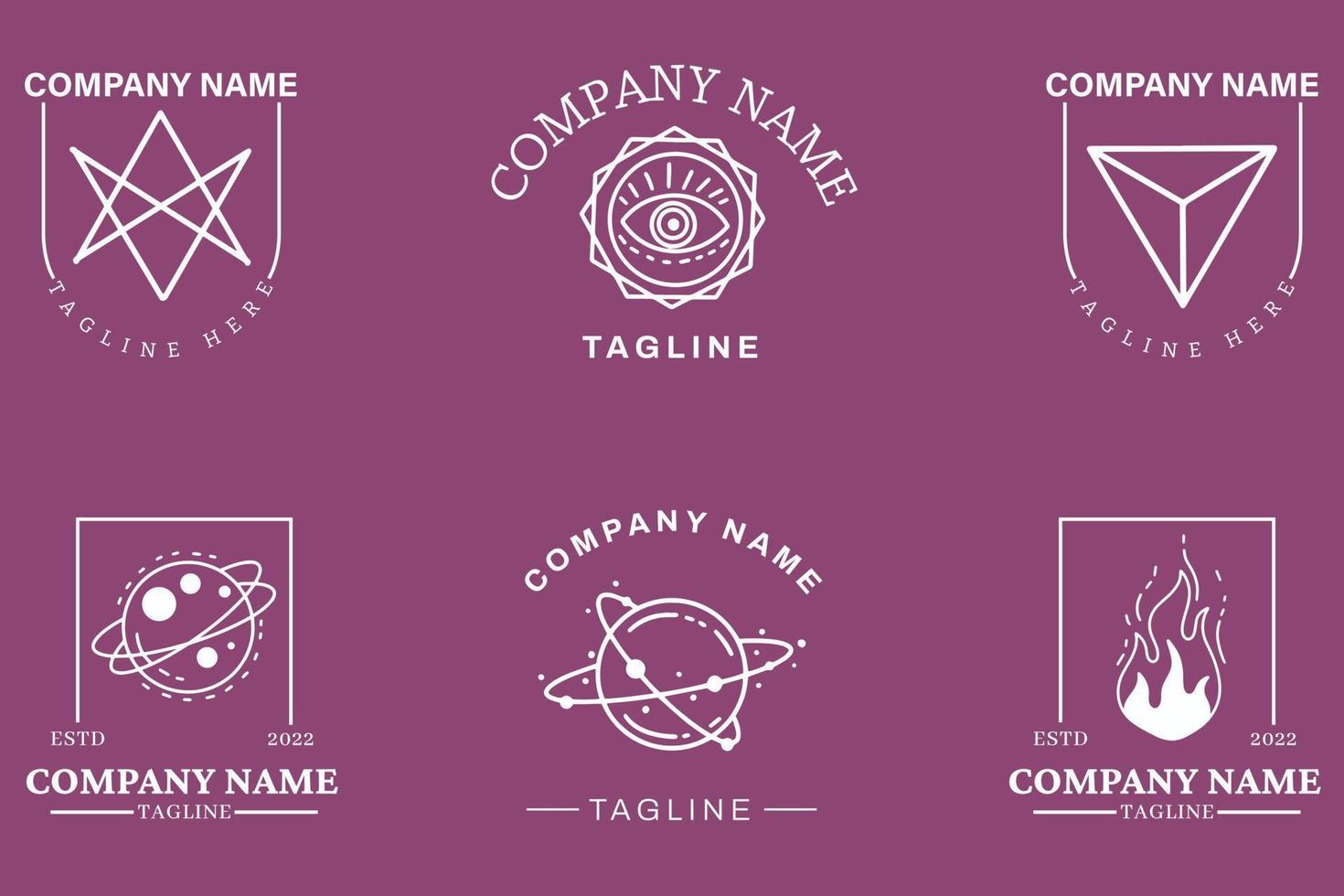 Mystical Light Gray Minimalist Symbol Logo Collection Purple Pastel Style. vector
