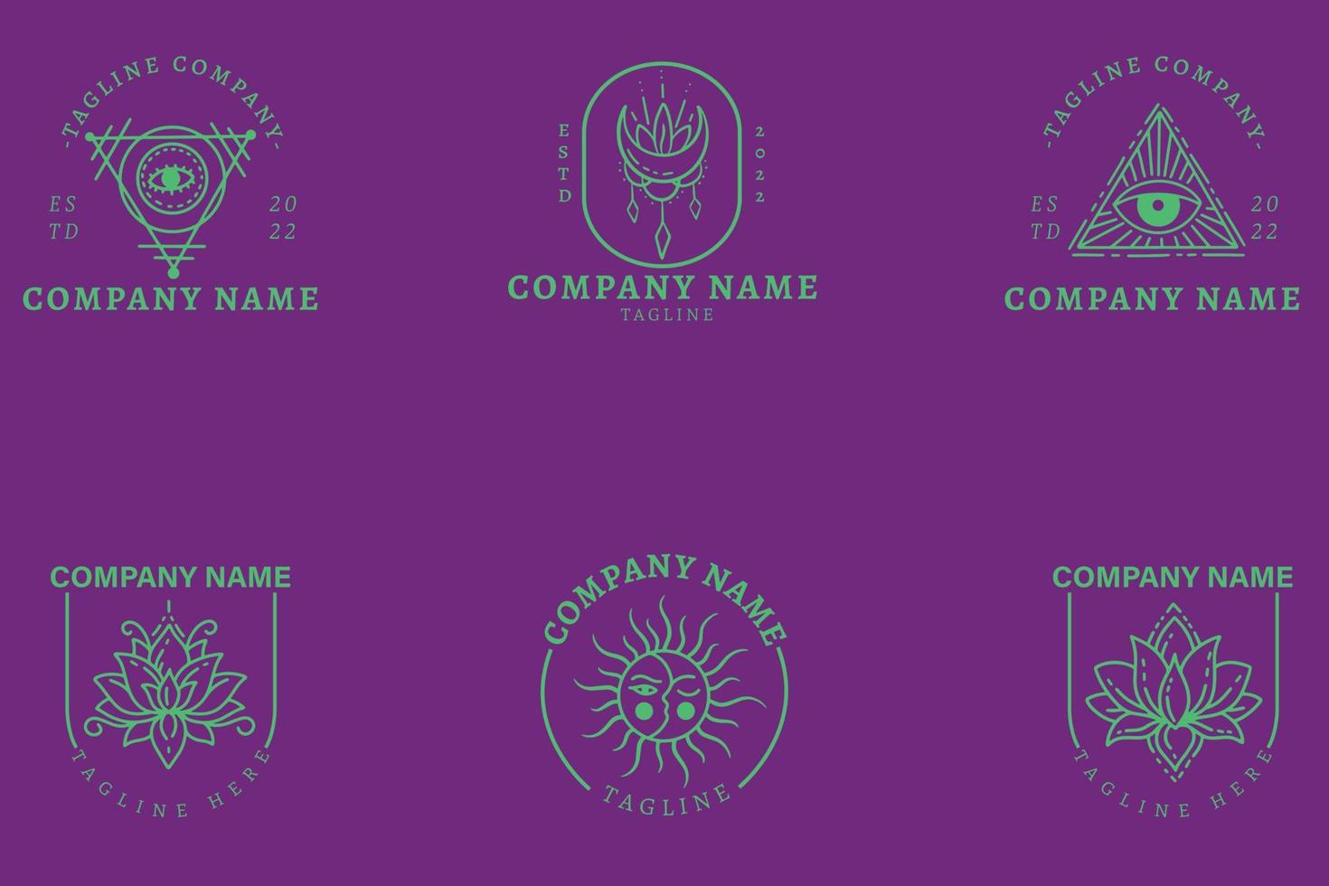 Mystical Dark Green Collection Minimalist Symbol Logo Template Dark Purple Style. vector
