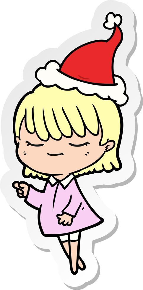 sticker cartoon of a woman wearing santa hat vector