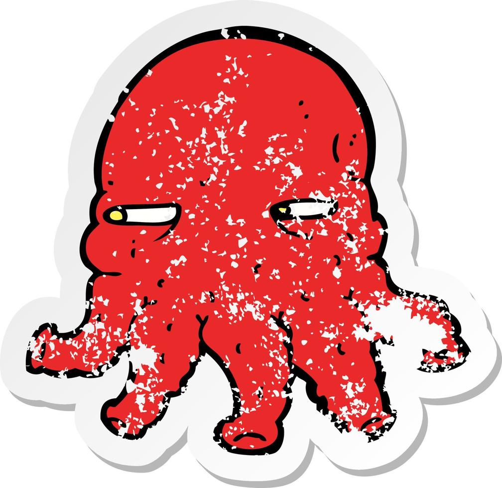 retro distressed sticker of a cartoon alien face vector