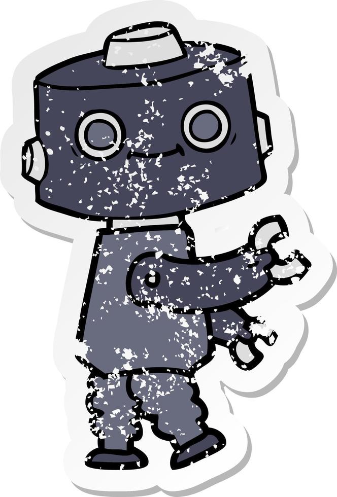 distressed sticker of a cartoon robot vector