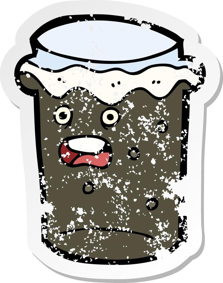 retro distressed sticker of a cartoon glass of stout beer vector