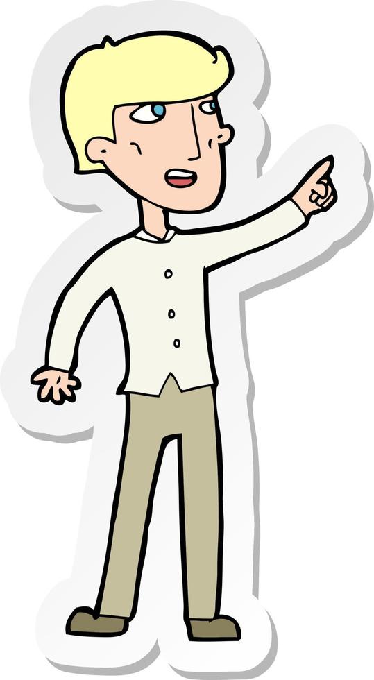 sticker of a cartoon man pointing vector