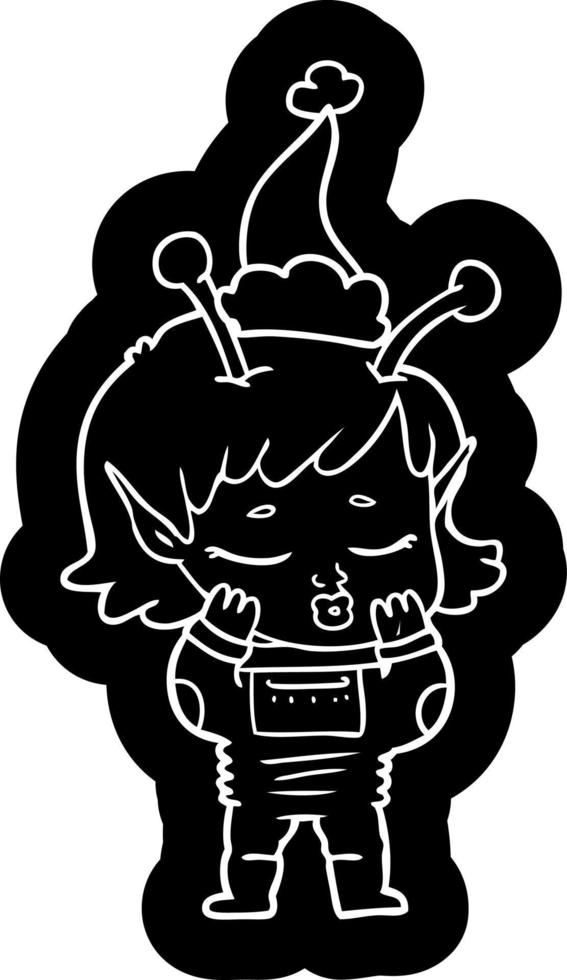 cartoon icon of a alien girl wearing santa hat vector