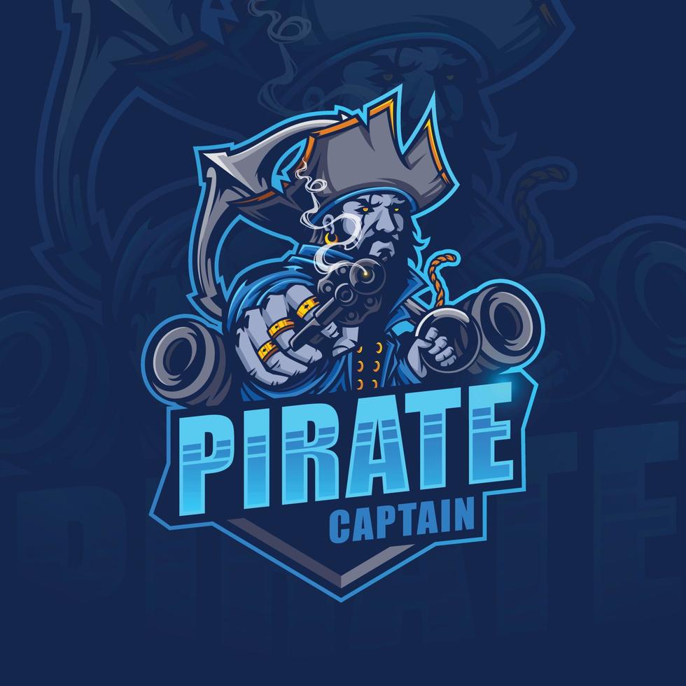 diseño de logotipo de mascota de capitán pirata para esport vector