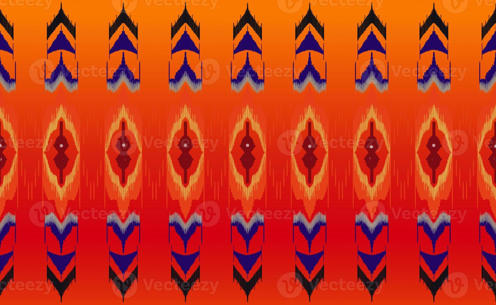 Ikat art motif, ethnic ethnic costume fabric pattern on orange-yellow gradient background. photo