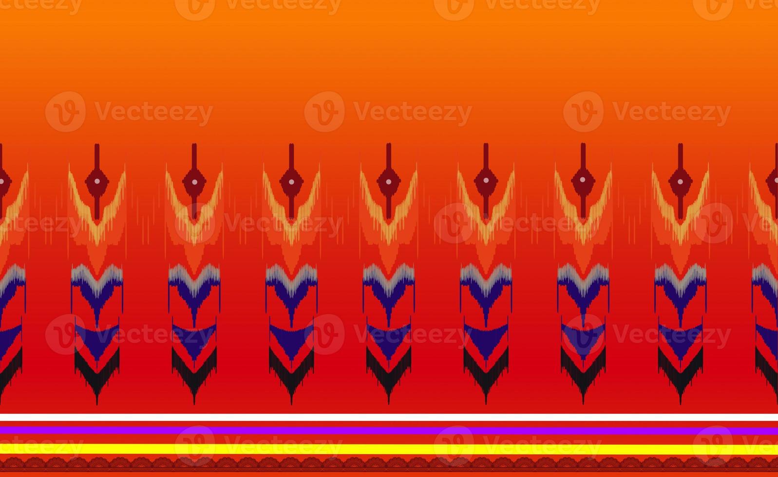 Ikat art motif, ethnic ethnic costume fabric pattern on orange-yellow gradient background. photo