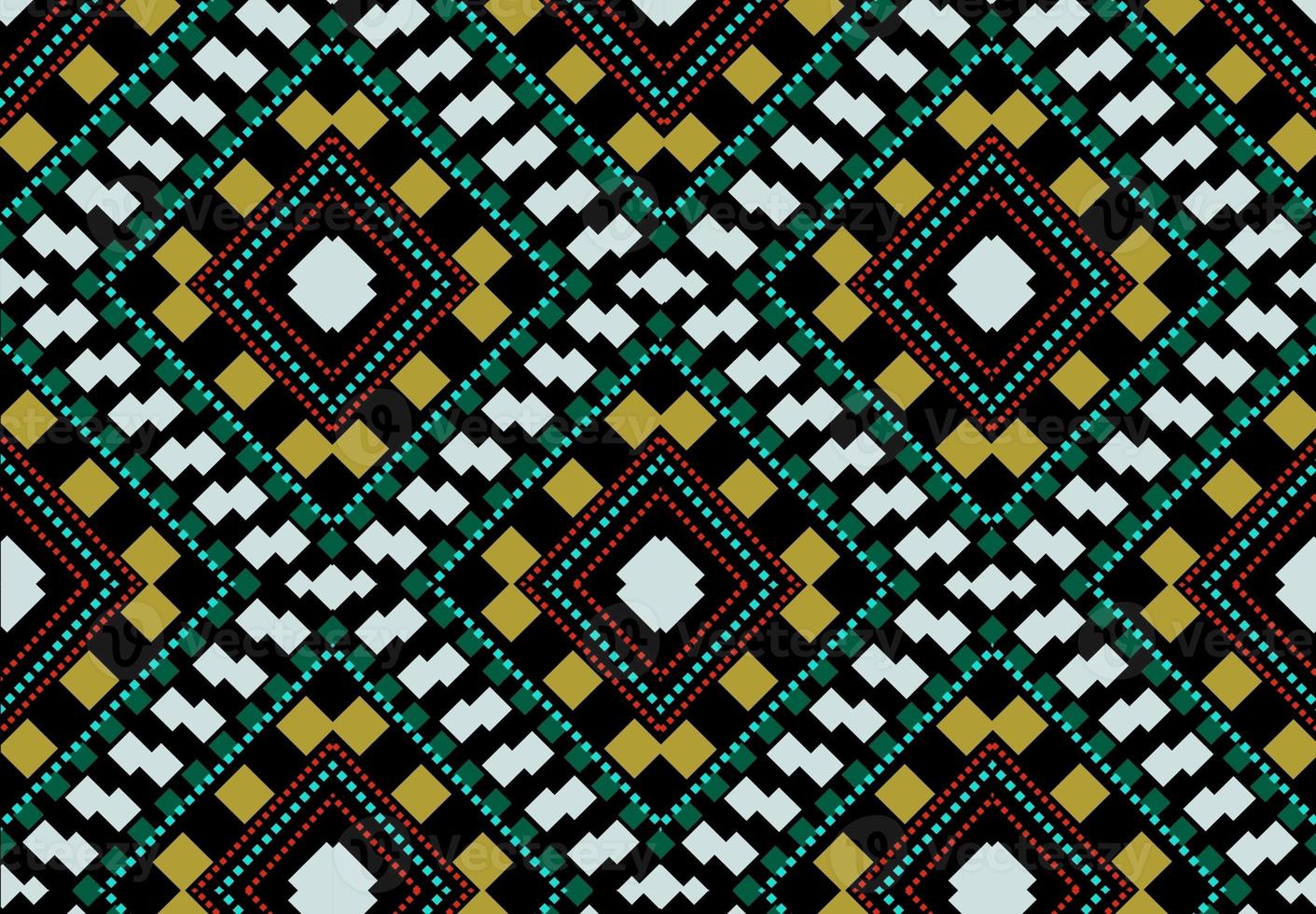 Art Pattern Ikat Africa America Indigenous Fabric Seamless Pattern Abstract Green Yellow White Red Background photo