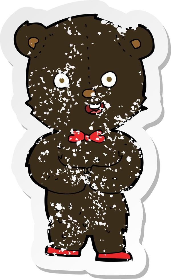 retro distressed sticker of a cartoon teddy black bear vector